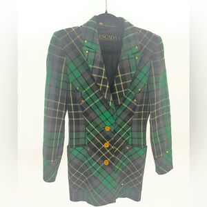 Vintage Escada Green and Black Checkered Blazer